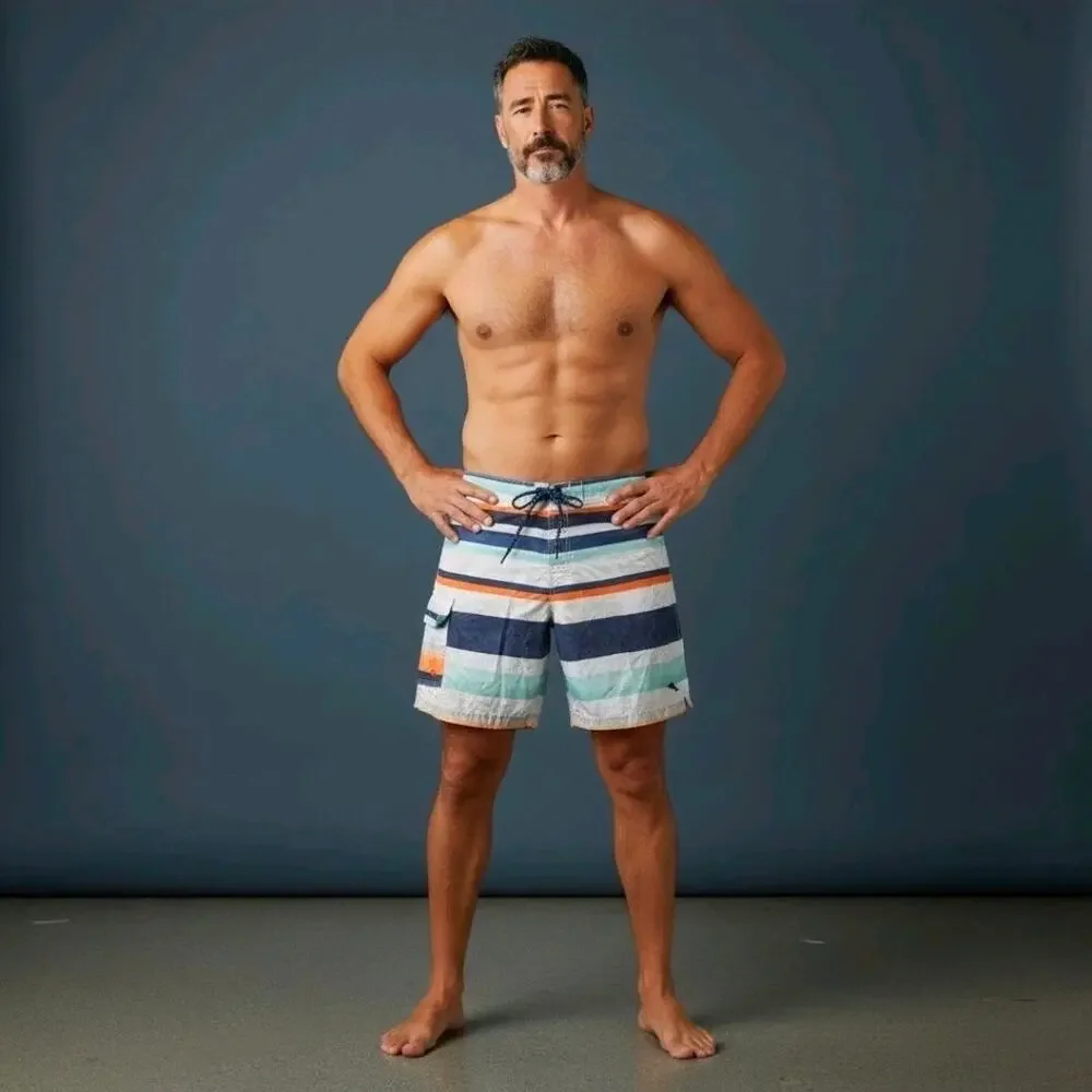 Men's Tommy Bahama Relax Multicolor Stripe Swim Trunks Size Large